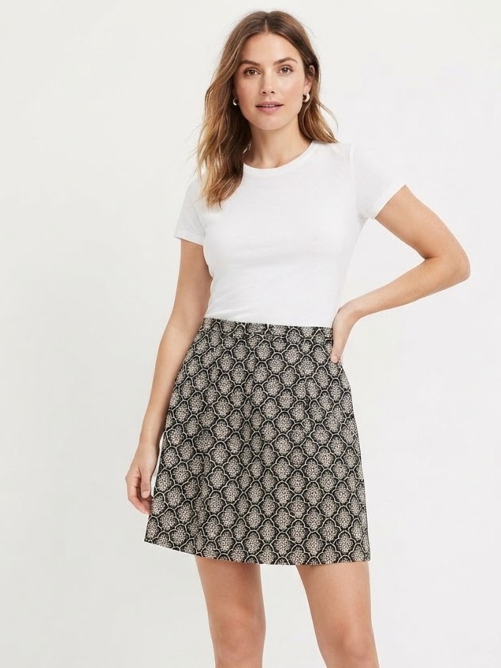 LOFT Black & White Paisley Linen Blend Mini Skirt Size 2